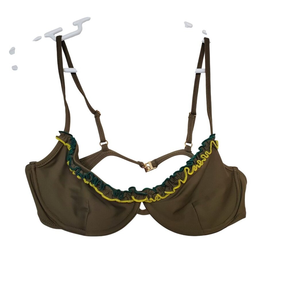 Something Navy Olive Daffodil Ruffle Bikini Top Medium Swimwear Size M - Picture 2 of 7